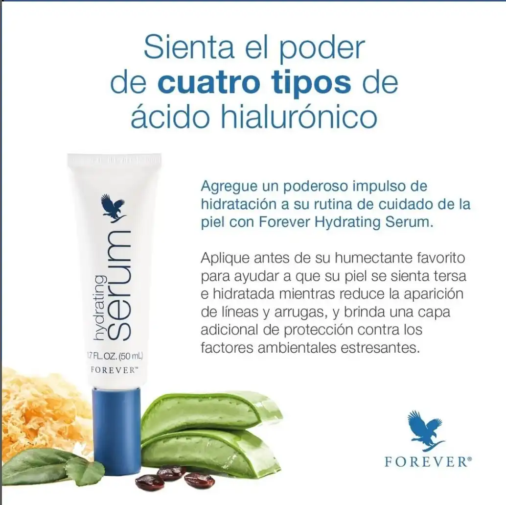 Serum para la piel con aloe vera y 4 tipos de ácido hialurónico.